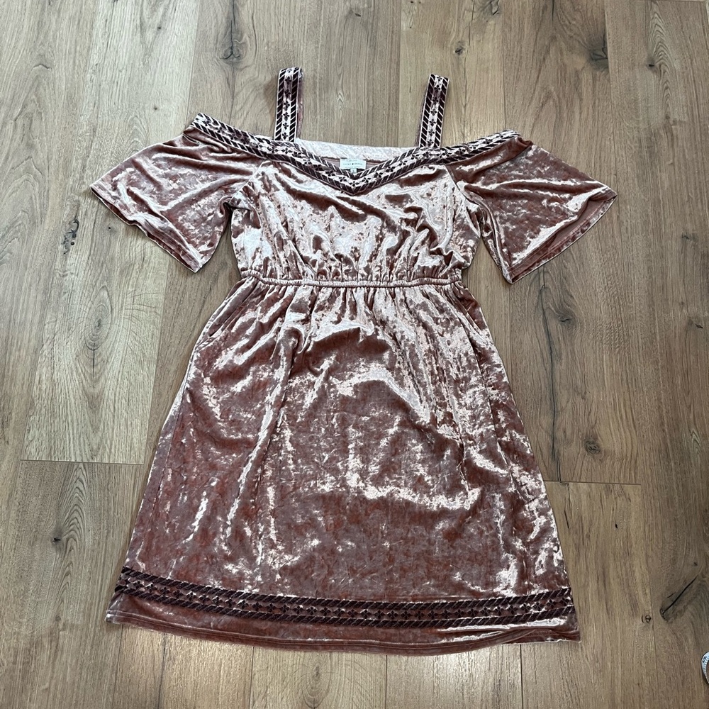 Lucky Brand Velvet Cold-Shoulder Dress in Dusty Rose